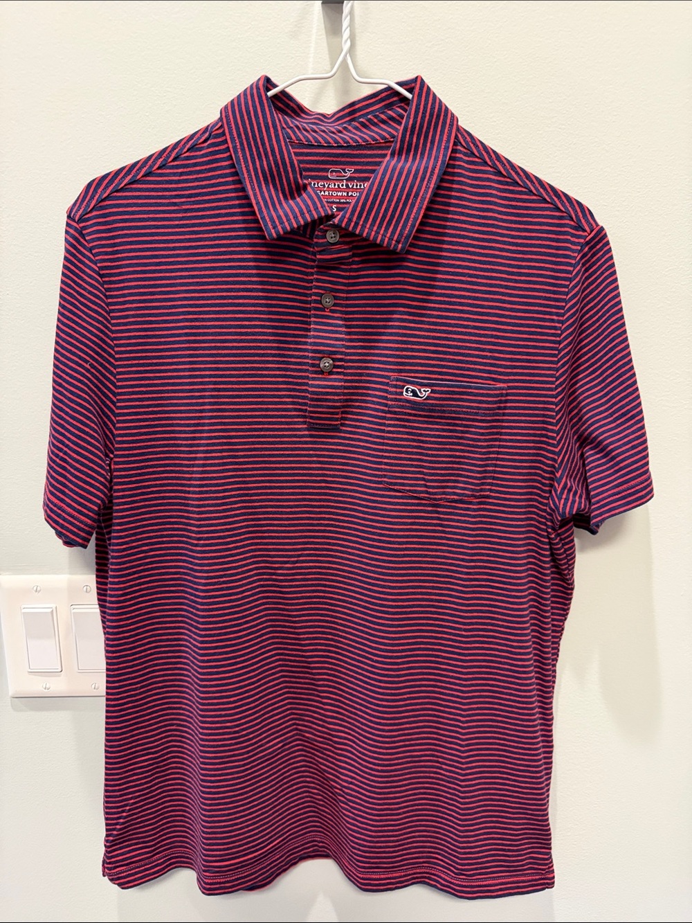 Vineyard Vines Striped Pink & Navy Men’s Polo
